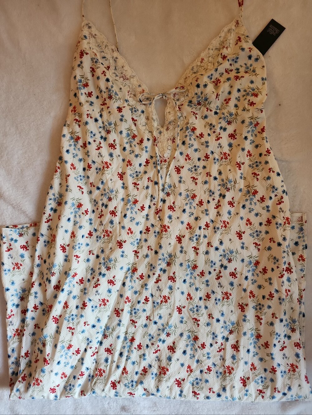Wild Fable NWT White Floral Lace-Trim Maxi Dress Red & Blue Flowers XXL 100% Cot
